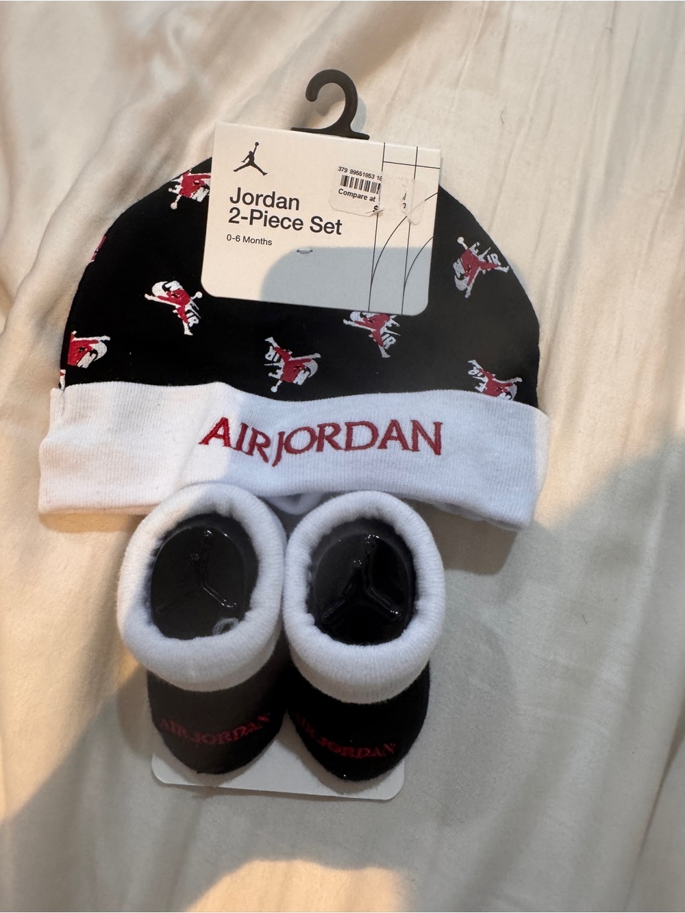 Jordan Kids Black/White/Red Beanie & Booties Set